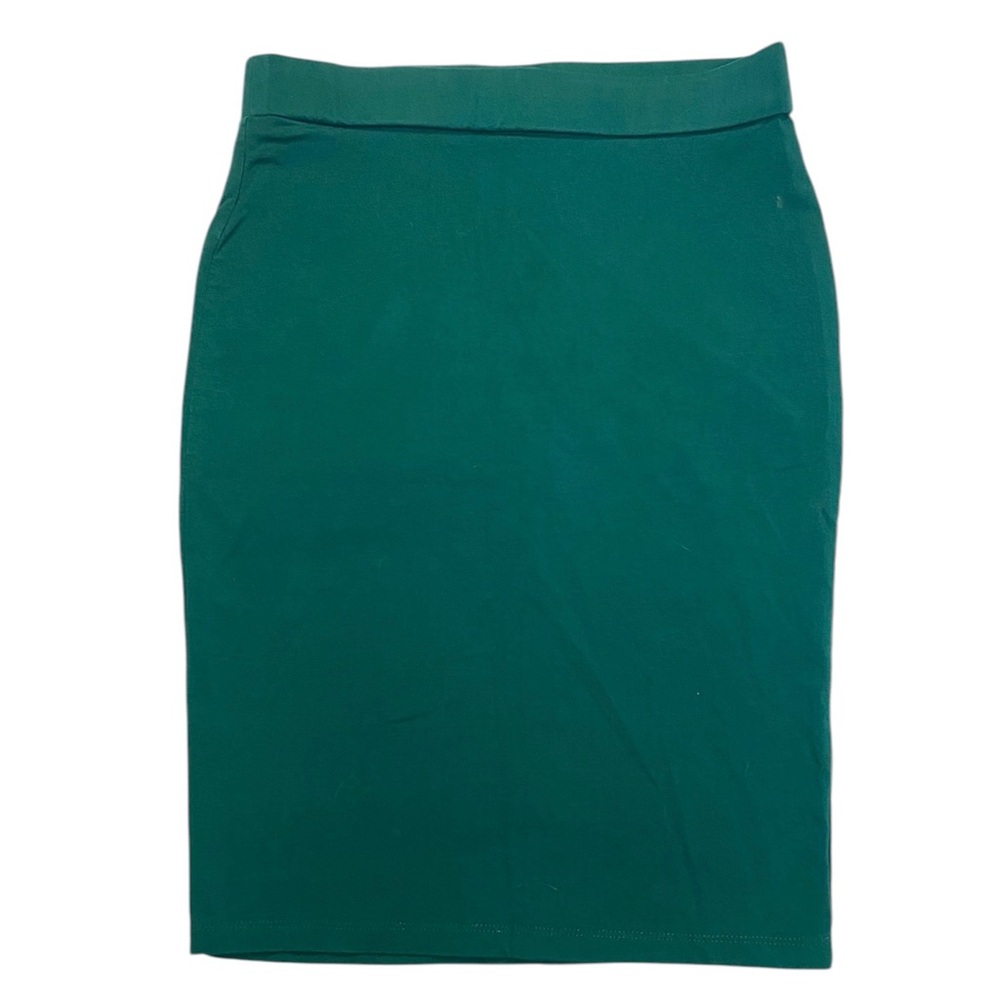 Forever 21 Green Knit Cotton Knee Length  Stretch‎ Pencil Skirt Sz S